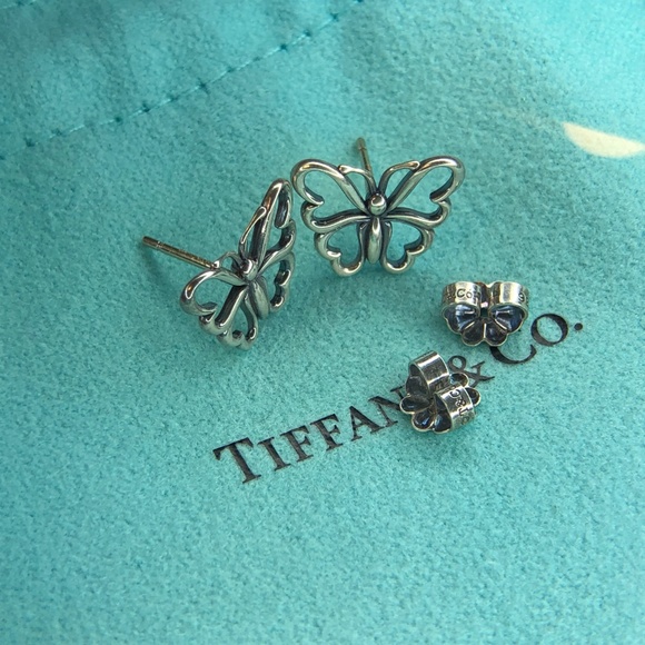 Tiffany & Co Butterfly Earrings Studs Nature Lover Garden Stencil Earrings - Picture 7 of 10